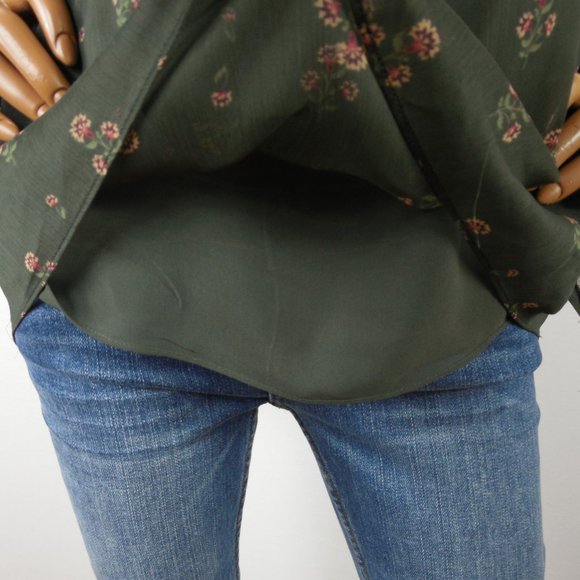 WHITE HOUSE BLACK MARKET Top L Green Blouse Party Lined Long Sheer Flared Sleeve - Picture 6 of 9